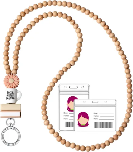 Vista 10 de Cordones para insignias de identificación y llaves para mujeres, lindo cordón de profesor con soporte para identificación, cordón de cuentas