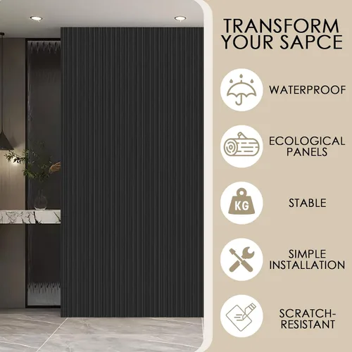 Vista 4 de Paquete de 8 paneles de pared con listones 3D, paneles de pared de madera sintética insonorizados para decoración de interiores, 47.2 x 6.3