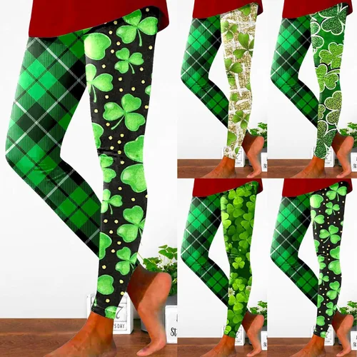 Vista 4 de ORT Leggings estampados navideños ajustados con control de abdomen, trajes de verano de cintura alta, pantalones verdes para correr, ciclismo, yoga