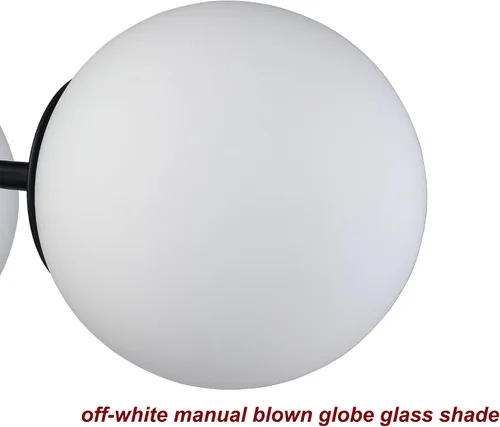 Vista 5 de Lámpara de techo semiempotrada moderna de metal negro de 3 luces con pantalla de vidrio de globo blanco, lámpara de montaje en techo para pasillo