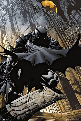 Vista 10 de Batman - Póster de DC Comics (El caballero oscuro agachado en gárgola) (tamaño: 24 x 36 pulgadas) (póster laminado)