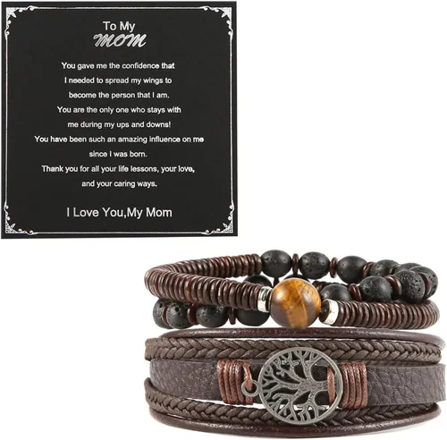 Vista 9 de HZMAN Pulseras de cuero genuino del árbol de la vida para hombres y mujeres (Classic Set)