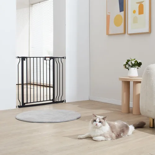 Vista 8 de VEVOR - Puerta de seguridad para bebés, de 75-94 cm de ancho ajustable, 76 cm de alto, fácil de cruzar, cierre automático, seguridad para niños