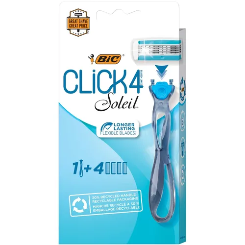 Vista 2 de BIC Soleil Bella Click - Maquinilla de afeitar desechable de 4 hojas para mujer, 1 mango y 4 cartuchos
