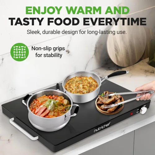 Vista 2 de NutriChef - Charola Eléctrica para Conservar Alimentos Calientes Bandeja de Servir Caliente con Superficie de Vidrio Temperatura Ajustable