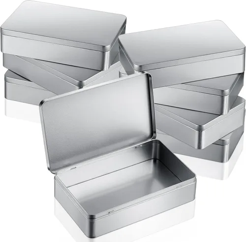 Vista 7 de Hotop 1 paquete de cajas de lata vacías rectangulares plateadas de 8.5 por 5.3 por 1.9 pulgadas, regalo, joyería y kit de lata de almacenamiento