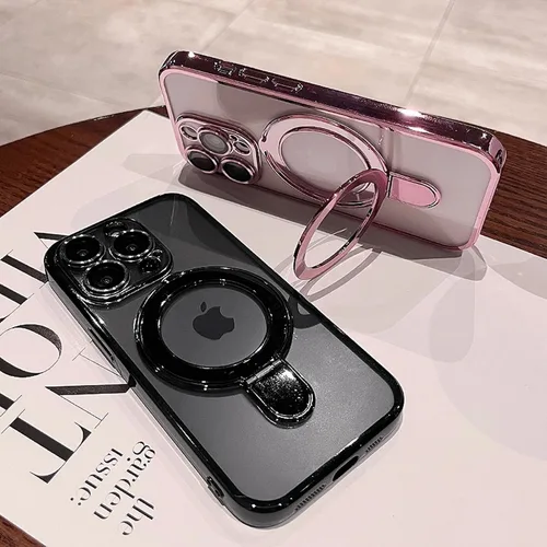 Vista 4 de Funda magnética para iPhone 14 Pro con soporte invisible, protector de lente de cámara integrado, a prueba de golpes