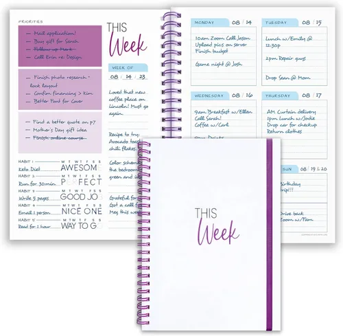 Vista 11 de Agenda semanal encuadernada en espiral A5 – Agenda sin fecha – Cuaderno de lista de tareas – Rastreador de hábitos – 52 semanas – Agenda diaria sin