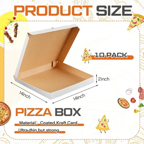 Vista 2 de Fullhawl 10 cajas de pizza blancas extrafinas de 14 x 14 x 2 pulgadas, cajas de cartón para pizza, recipientes para llevar pasteles caseros