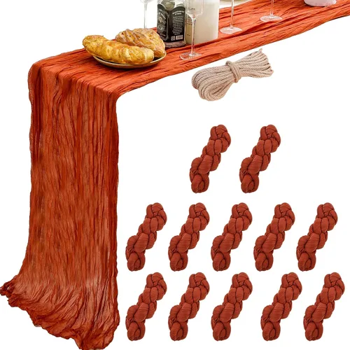 Vista 7 de Paquete de 12 manteles de gasa con rosa de cedro polvoriento, de 10 pies, para decoración de boda (35 x 120 pulgadas)