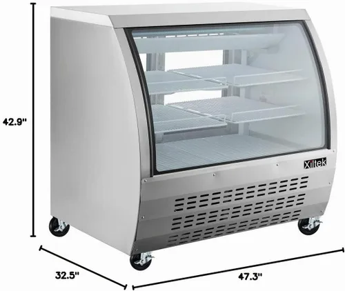 Vista 9 de 48" todo el vitrina de la delicatessen del acero inoxidable con la iluminación LED, vidrio curvo refrigerado carne y mariscos escaparate, caja