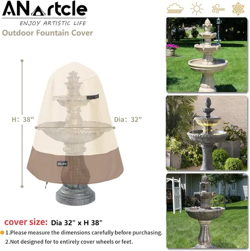 Vista 2 de ANartcle Cubierta para Fuente de Exterior D 32" x A 38", 600D Impermeable Uso Pesado Cubiertas para Fuentes de Exterior, Cubierta Protectora
