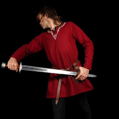 Vista 3 de Cinturón medieval con vaina para espada aventurero con soporte de cuero para espada universal, espada larga, cutlass
