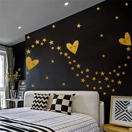 Vista 2 de 126 calcomanías de pared de corazón amoroso, decoración de pared dorada para niñas, decoración de dormitorio de niñas, calcomanías de vinilo