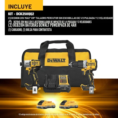 Vista 2 de DEWALT 20V MAX XR - Kit combinado de herramienta eléctrica inalámbrica de taladro de impacto y taladro de martillo, incluye 2 baterías POWERPACK