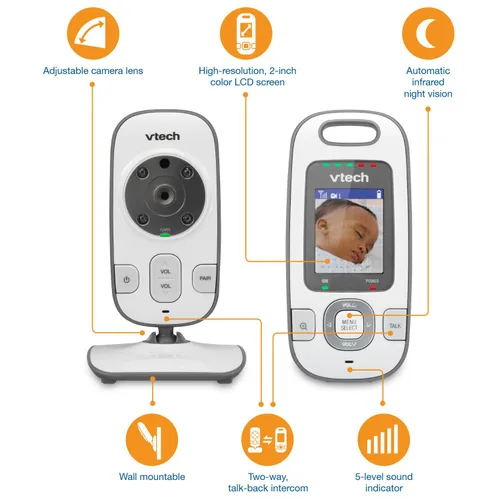 Vista 22 de VTech Safe & Sound vídeo para monitor de bebé con visión nocturna IR automática, Blanco/Gris