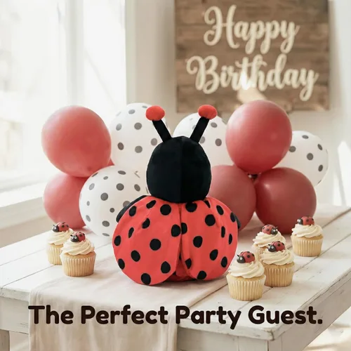 Vista 4 de Garden Buzz Cuties Ladybug - Peluche de mariquita, escarabajo, insecto, suave, con alas rojas y lazo negro, amigo de abeja, regalo para niños
