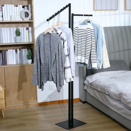 Vista 6 de Ripeng Perchero de ropa de 2 vías con brazos rectos e inclinados, perchero de ropa resistente para restaurantes minoristas, pantalla de Negro