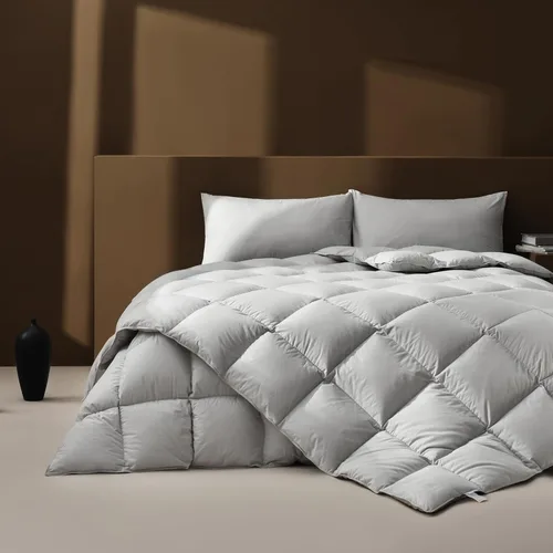 Vista 3 de Edredón de plumas tamaño Queen, funda de edredón pesada gris escarcha, lujosos edredones de cama de hotel con funda de algodón 100% agradable a