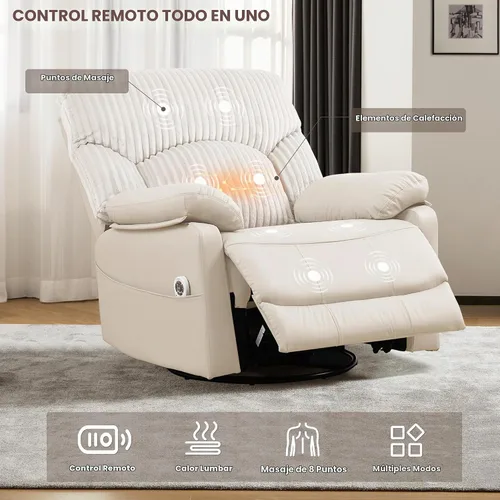Vista 5 de Electric Recliner with Massage and Heat, Swivel Rocking Chair Glide Rocker Beige