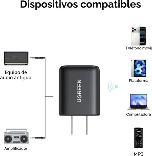 Vista 5 de UGREEN Adaptador de audio LDAC Bluetooth 6.0 para altavoces domésticos de TV, receptor Bluetooth de audio inalámbrico de alta resolución, añade