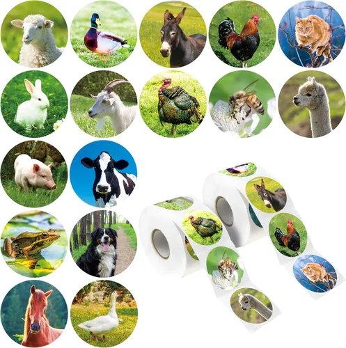 Vista 9 de 600 adorables calcomanías redondas de animales terrestres en 16 diseños con línea perforada versión ampliada (cada uno mide 1.5 pulgadas de diámetro)
