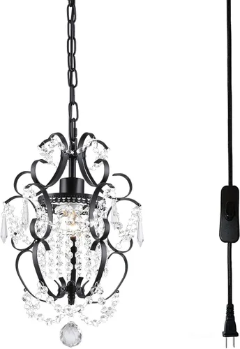 Vista 15 de Candelabro enchufable mini lámpara cromada 1 lámpara elegante lámpara de techo de hierro de cristal para dormitorio, baño, comedor, sala de estar