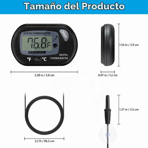 Vista 5 de DaToo Termómetro de acuario con pantalla LCD grande Fahrenheit/Celsius(℉/℃) Termómetro de tanque de peces para acuario, reptil, terrario, termómetro