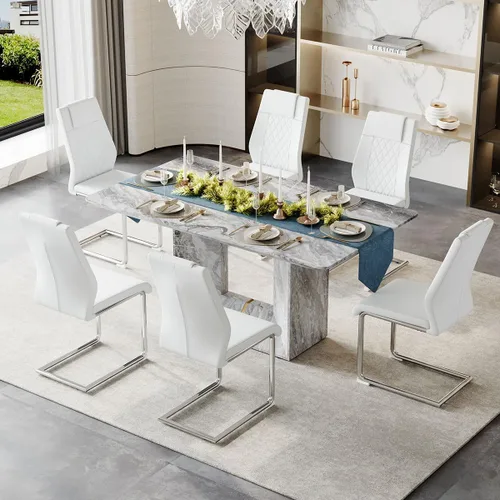 Vista 9 de Juego de mesa de comedor para 4, juego de mesa de comedor de 5 piezas con sillas, mesa moderna de mármol sintético de 63 pulgadas con 4 sillas