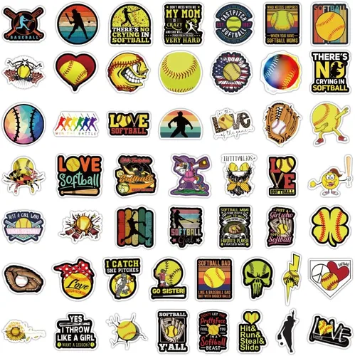 Vista 3 de 100 calcomanías de sóftbol, lindas calcomanías de vinilo motivacional impermeables para botellas de agua, cascos, equipaje, incentivos de enseñanza