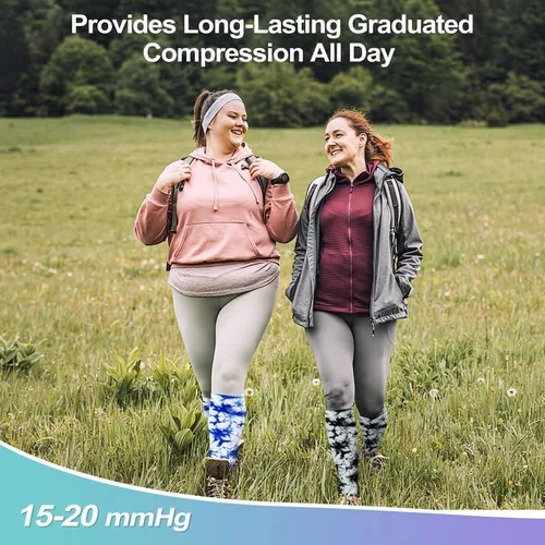 Vista 4 de LEVSOX Calcetines de compresión de talla grande, calcetines de soporte de pantorrilla ancha para mujeres y hombres, 15-20 mmHg hasta la rodilla