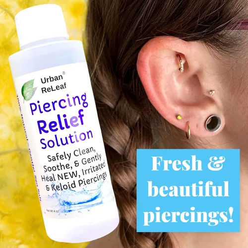 Vista 3 de Urban ReLeaf Solución de alivio de piercings. Limpia, calma y cura suavemente los piercings nuevos, irritados y queloides. Sal marina 100% natural