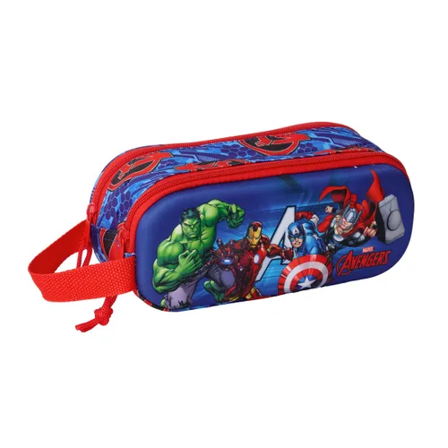 Vista 2 de Portatodo Doble The Avengers Rojo Azul oscuro 21 x 8 x 6 cm 3D