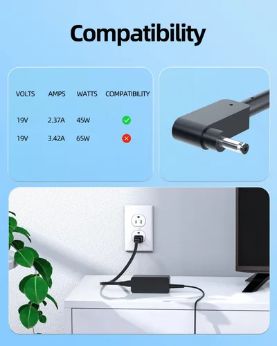 Vista 4 de Superer Cargador de CA de 45 W para Acer Travelmate Spin N16Q15 B1 B118-R B118-RN TMB118-RN B118-G2-R B118-G2-RN TMB118-G2-R-C3GR TMB118-G2-R-C5YQ