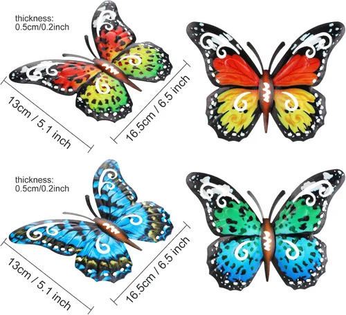 Vista 3 de Jetec 8 piezas de decoración de pared de mariposa de metal de 6.5 pulgadas, mariposas al aire libre, escultura de arte de pared, decoración colgante
