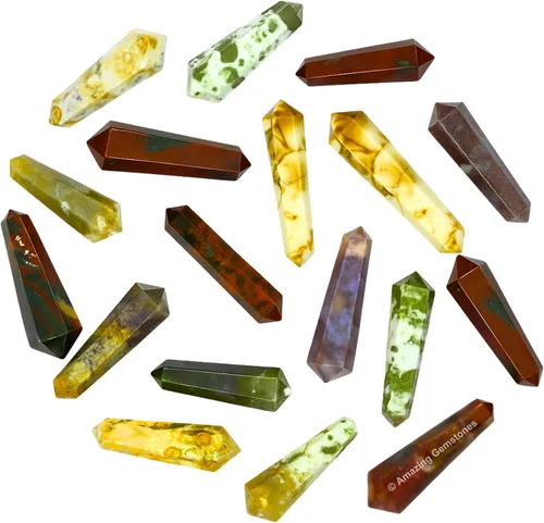 Vista 43 de Puntos de cristal de piedra de sangre africana, cristales curativos y piedras a granel, paquete de 3 cristales a granel de punto curativo de doble