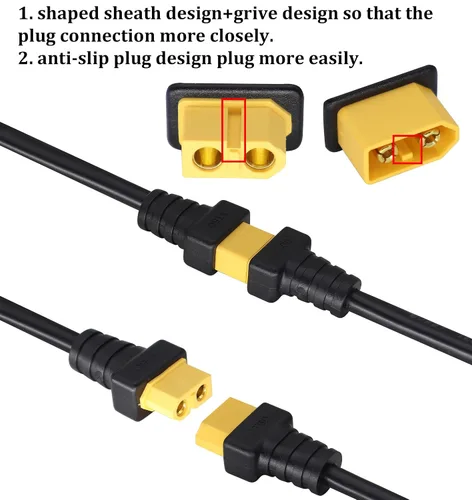Vista 5 de Cable de extensión XT60 de 14 awg, XT60 macho a XT60 hembra, adaptador convertidor de extensión para RC FPV coche, avión, dron, batería Li-Po 1ft