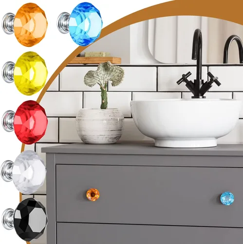 Vista 6 de Qunclay 20 pomos de cristal para gabinetes de 1.181 in, tiradores de cajones coloridos en forma de diamante, manijas de tocador para muebles