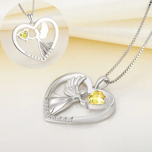 Vista 5 de YL - Collar de plata de ley con forma de corazón con alas de ángel, colgante de amor