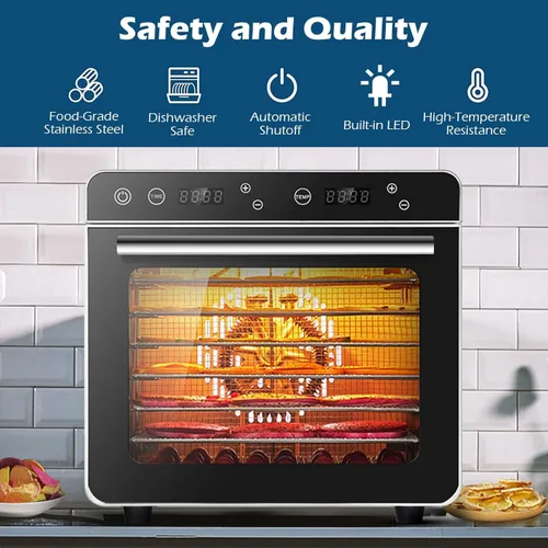 Vista 5 de Deshidratador de alimentos con 6 bandejas, 700 W, eléctrico, de acero inoxidable, con ventana de visualización de vidrio templado, para carne seca