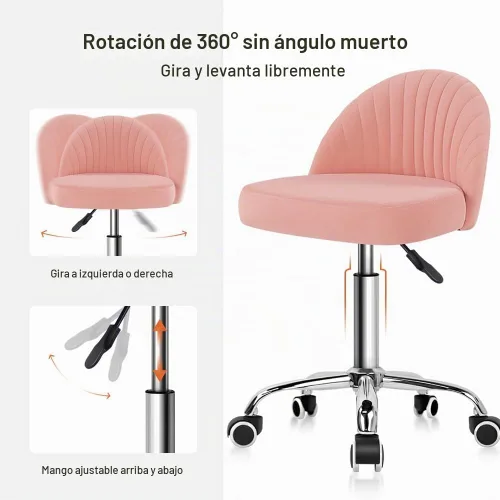 Vista 4 de KKTONER Taburete giratorio de oficina, sillas de terciopelo para tocador, taburetes ajustables en altura con respaldo para dormitorio, hogar