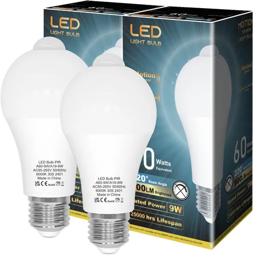 Vista 12 de ORALUCE Bombillas con sensor de movimiento para interiores y exteriores, equivalente a 60 vatios, A19 E26 9 W, bombilla LED activada por movimiento