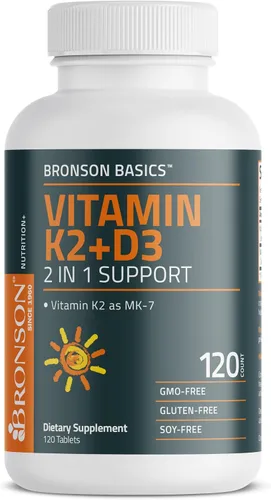 Vista 5 de Bronson Suplemento de Vitamina K2 D3 (MK7) Fórmula No-GMO Vitamina D3 5000UI (125 mcg) & 90 mcg K2 MK-7, Complejo D & K Fácil de Tragar, 120 Tabletas