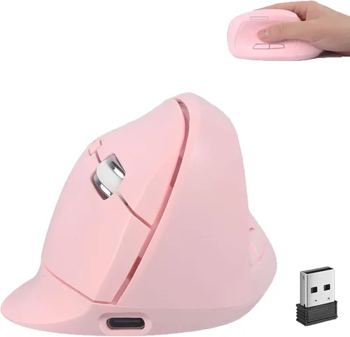 Vista 9 de Ratón inalámbrico Bluetooth, ergonómico, vertical, recargable, silencioso, portátil, inalámbrico, modo dual, de alta precisión, con receptor USB