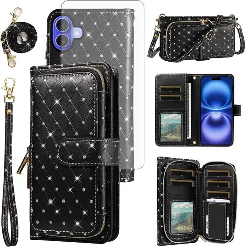 Vista 192 de Funda para teléfono iPhone 6 6S con cremallera y protector de pantalla con protector de pantalla, correa de cordón cruzado, ranura para iPhone 6 Six