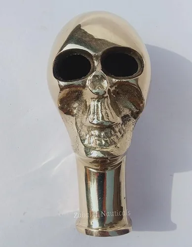 Vista 4 de Mango de cabeza de calavera de latón macizo de diseño sebáceo antiguo para bastones de bastones