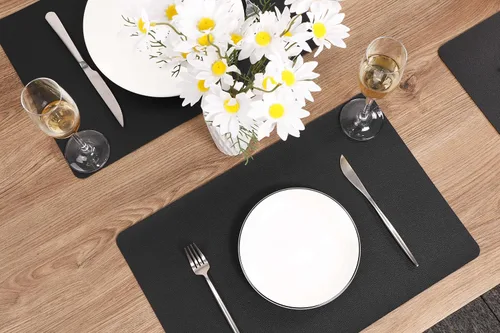 Vista 7 de Manteles individuales lavables de cuero, impermeables, resistentes al calor, fáciles de limpiar, para mesa de comedor, mesa de cocina (2, negro)