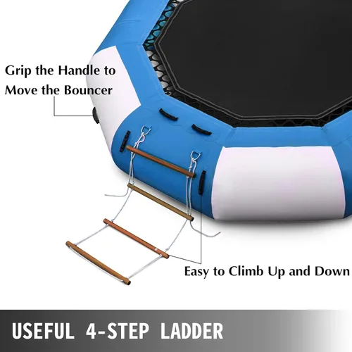 Vista 6 de Happybuy Trampolín inflable del agua, gorila inflable redonda del agua con la escalera mecánica, trampolín del agua en azul y blanco