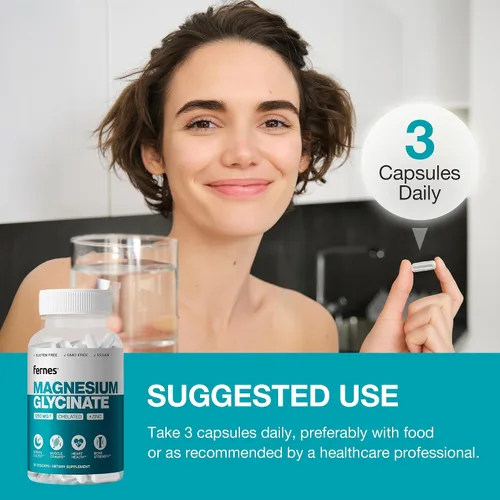 Vista 5 de Glicinato de magnesio de 1250 mg con zinc, suave para el estómago, para dormir, calambres musculares, soporte cardiovascular y óseo* para mujeres