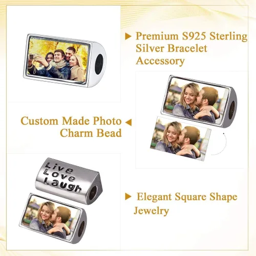 Vista 75 de Custom4U Photo Charms for Bracelets 925 Sterling Silver/Gold Plated Heart/Tree of Life/Round Charm Bead Personalized with Picture Custom